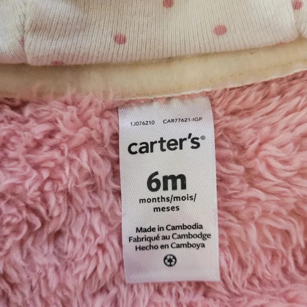 Carter's Pink Baby Bear Hooded Sherpa Bunting Pram Size 6 Months Winter Cover